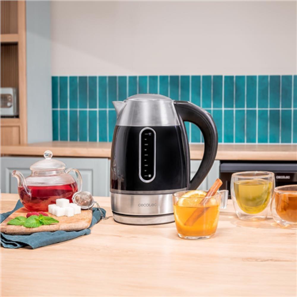 Cecotec Kettle , Thermosense 400 VisionLight , Electric , 2200 W , 1.7 L , Stainless steel , 360° rotational base , Black/Stainless steel
