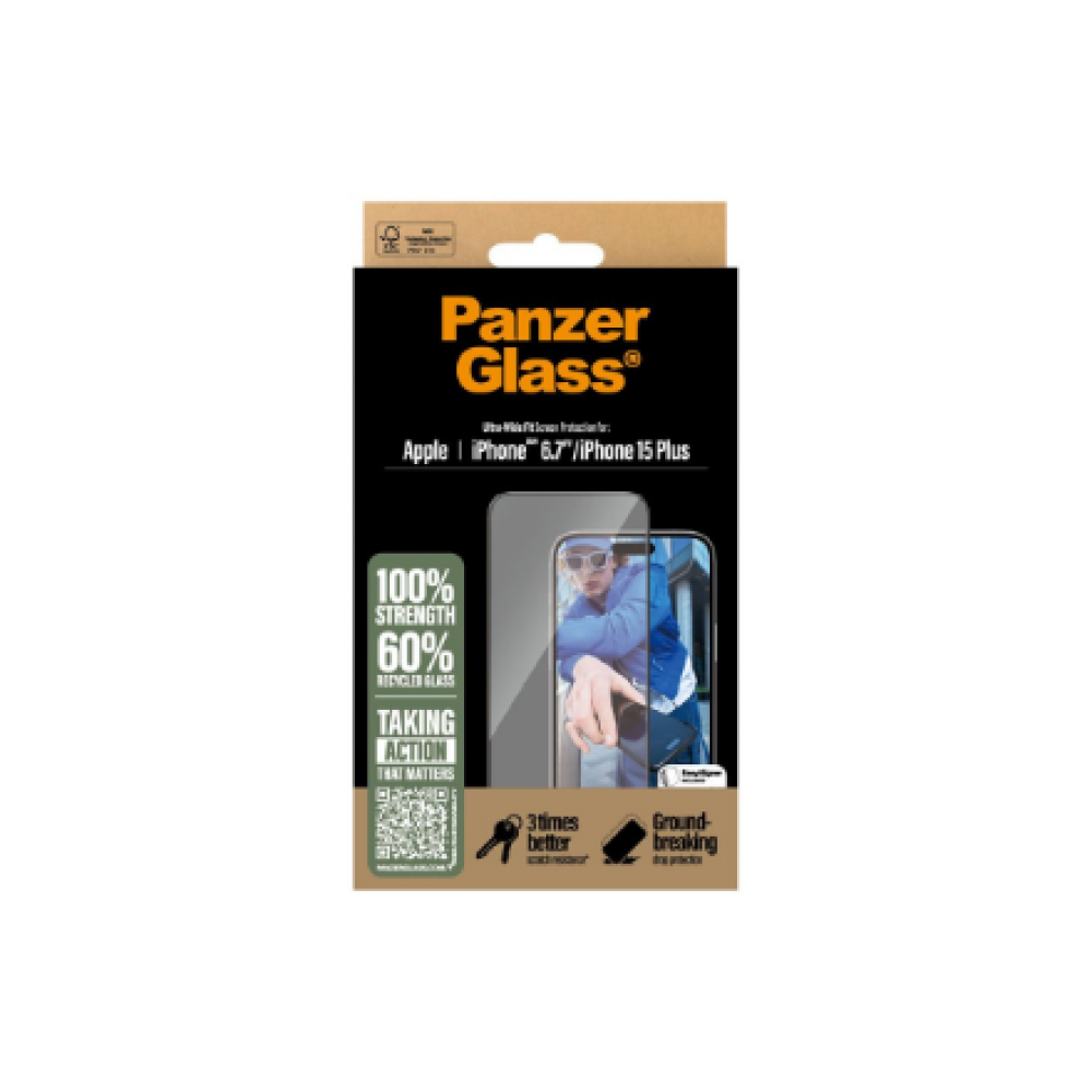 PanzerGlass Screen protector , Apple , iPhone 16 Plus/iPhone 15 Plus , Glass , Transparent , Ultra-Wide Fit