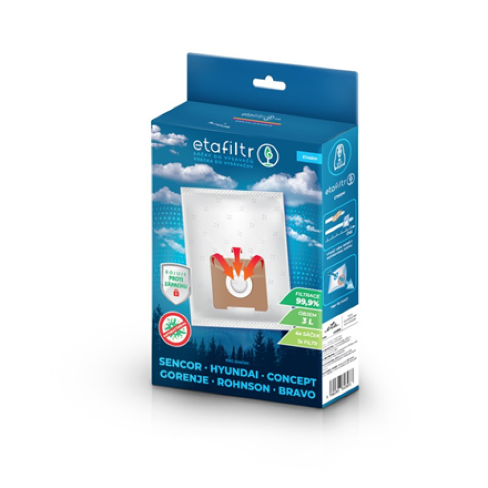 ETA Dust bags for vacuum cleaners Concept, ECG, Gorenje, Hyundai, Rohnson, Samsung, Sencor, Tesla and others , ETASEN1 , 4 pc(s) , White