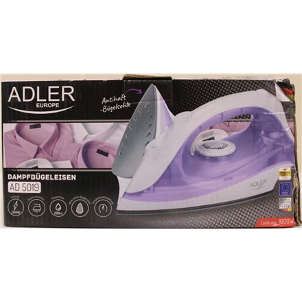 SALE OUT. Adler AD 5019 Steam iron, Temperature control, Power 1600W , Adler , AD 5019 , With cord , 1600 W , Water tank capacity 100 ml , Continuous steam 10 g/min , Violet/White , DAMAGED PACKAGING