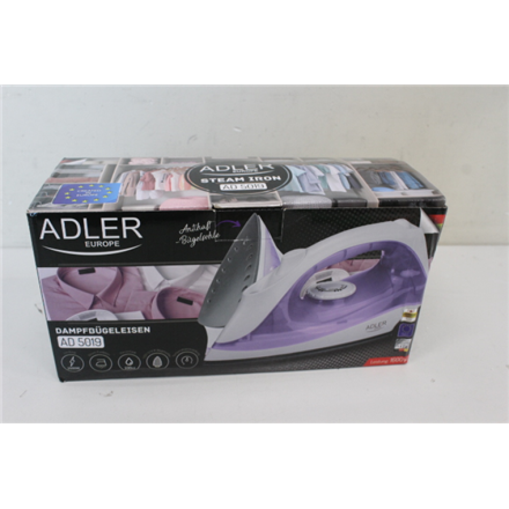 SALE OUT. Adler AD 5019 Steam iron, Temperature control, Power 1600W , Adler , AD 5019 , With cord , 1600 W , Water tank capacity 100 ml , Continuous steam 10 g/min , Violet/White , DEMO