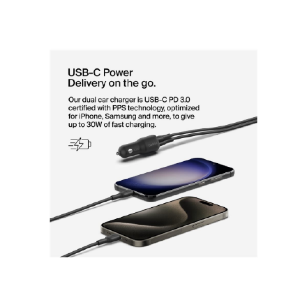 Belkin , BOOST CHARGE 42w-30w USB-C PD PPS + 12w USB-A Car Charger, , CCB005btBK