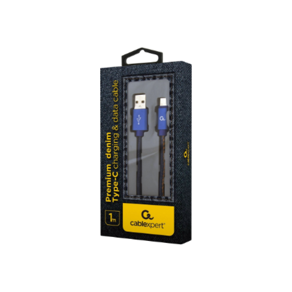 Cablexpert Premium Jeans (Denim) Type-C USB Cable with Metal Connectors , CC-USB2J-AMCM-1M-BL