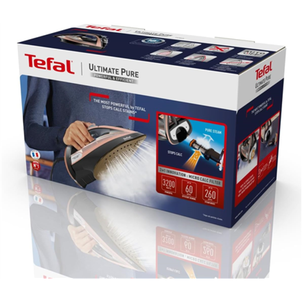 TEFAL , Steam Iron , FV9845 , Steam Iron , 3200 W , Water tank capacity 350 ml , Continuous steam 60 g/min , Black/Rose Gold