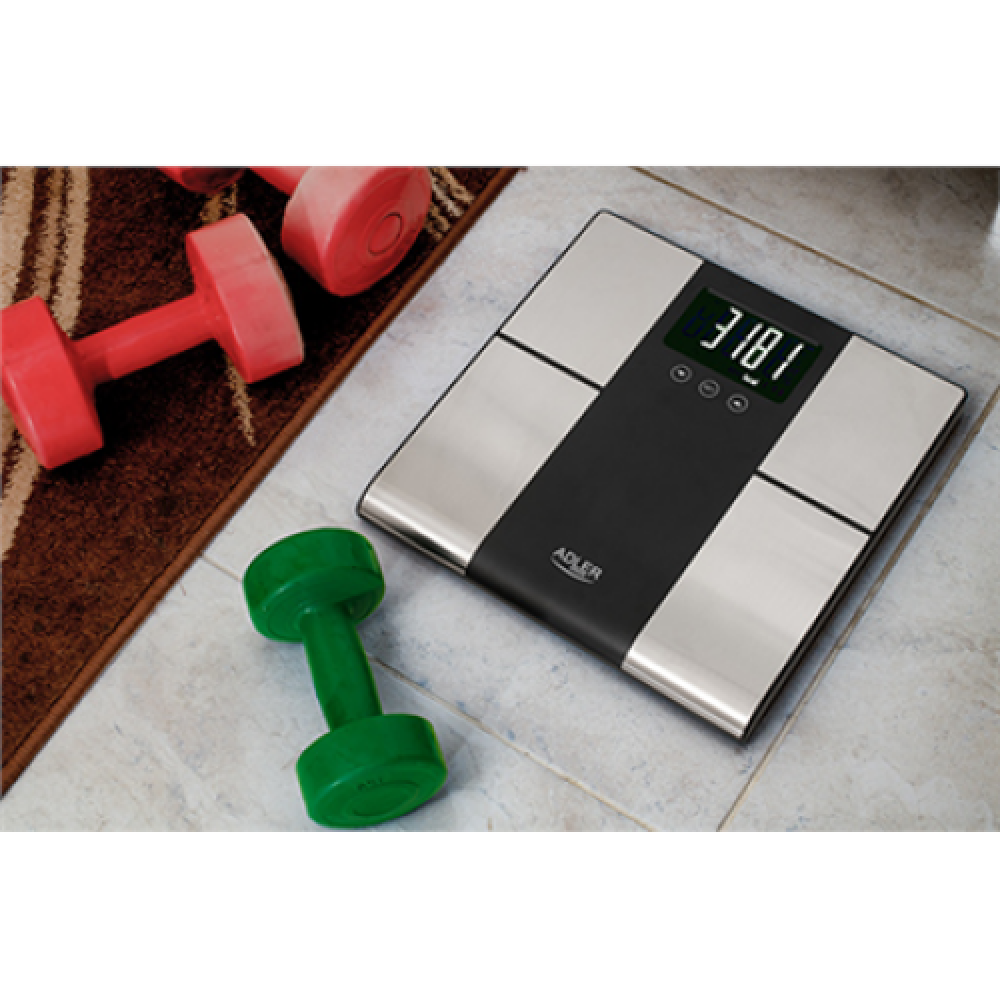 Adler , Bathroom scale with analyzer , AD 8165 , Maximum weight (capacity) 225 kg , Accuracy 100 g , Body Mass Index (BMI) measuring , Stainless steel/Black