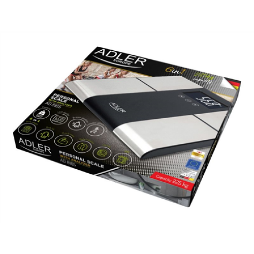 Adler , Bathroom scale with analyzer , AD 8165 , Maximum weight (capacity) 225 kg , Accuracy 100 g , Body Mass Index (BMI) measuring , Stainless steel/Black