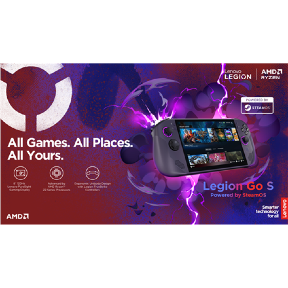 Lenovo Legion Go S 8ARP1 (Power adapter not included) , 8 , Touchscreen , AMD Ryzen Z2 Go , 32 GB , Solid-state drive capacity 1000 GB , AMD Radeon Graphics , Steam OS , Bluetooth version 5.3 , Warranty 24 month(s)