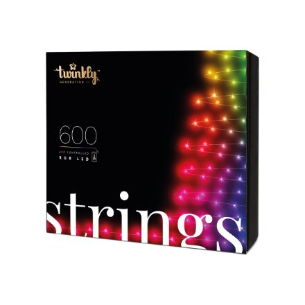 Twinkly,Strings Smart LED Lights 600 RGB (Multicolor), 48m, Black wire,RGB – 16M+ colors