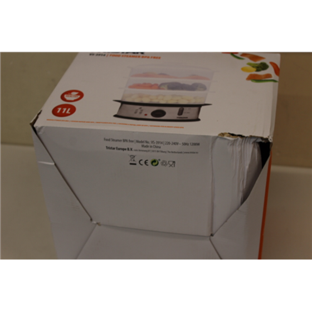 SALE OUT. Tristar VS-3914 Food Steamer BPA free, Stainless Steel , Tristar , Food Steamer , VS-3914 , Silver , 1200 W , Capacity 11 L , DAMAGED PACKAGING , Number of baskets 3