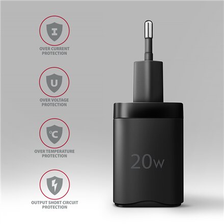 AXAGON Wallcharger 1x port USB-C, PD3.0/PPS/QC4+/AFC/FCP/Apple, 20W , ACU-PD20