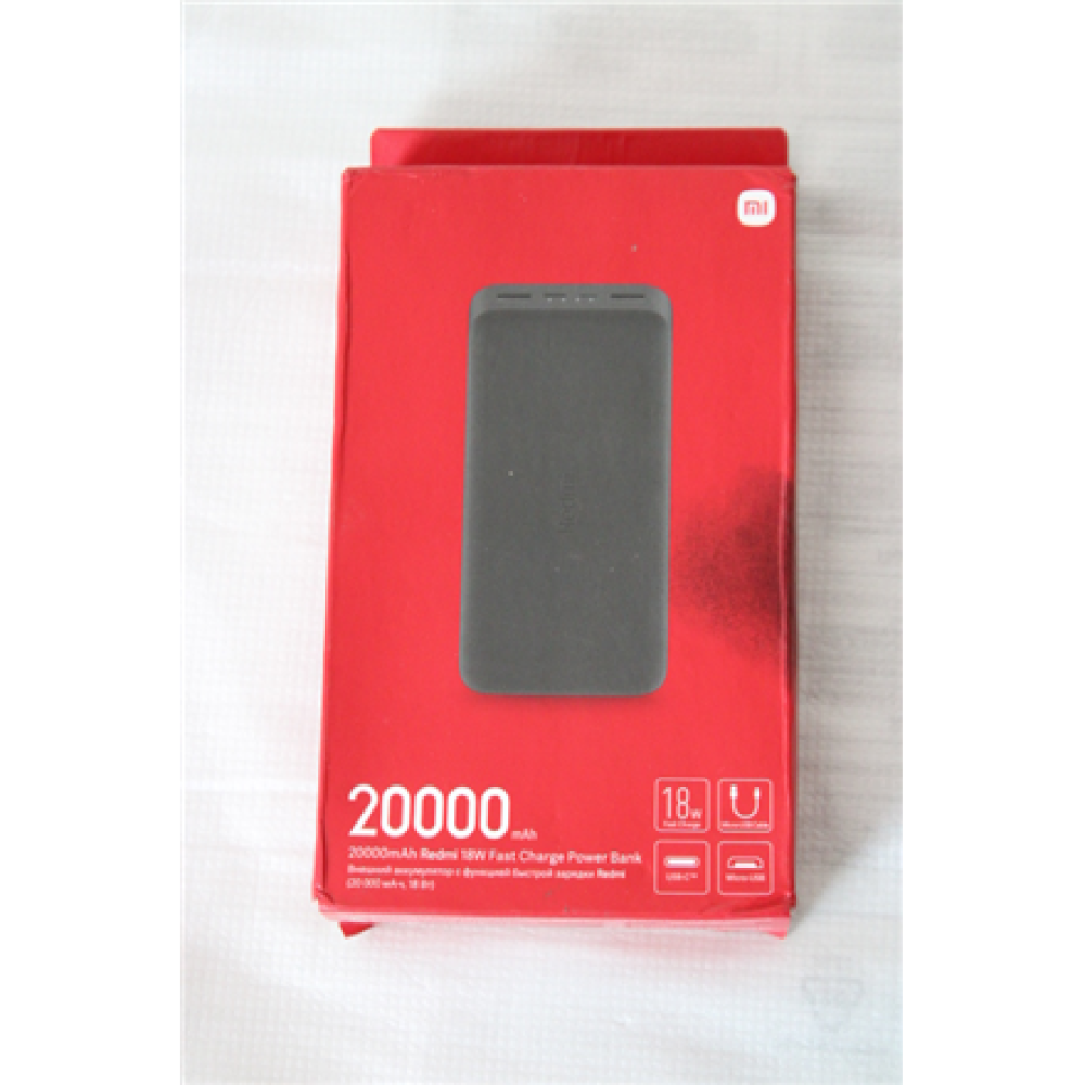 SALE OUT. Redmi 20000mAh 18W Fast Charge Power Bank , Xiaomi Redmi Fast Charge Power Bank , 20000 mAh , Black , USED, MISSING USB CABLE
