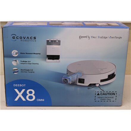 SALE OUT. Ecovacs DEEBOT X8 OMNI Vacuum cleaner, Robot, Wet&Dry, 18000Pa, TruEdge 2.0, AIVI 3D 3.0, YIKO-GPT, White+Auto-empty station , Ecovacs Robotic Vacuum Cleaner , DEEBOT X8 OMNI , Wet&Dry , Lithium-Ion , 5200 mAh , Dust capacity 0.22 L , 18