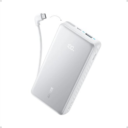 Anker Power Bank 22.5W, Built-In USB-C Cable , Zolo , 20000 mAh , USB-C , White