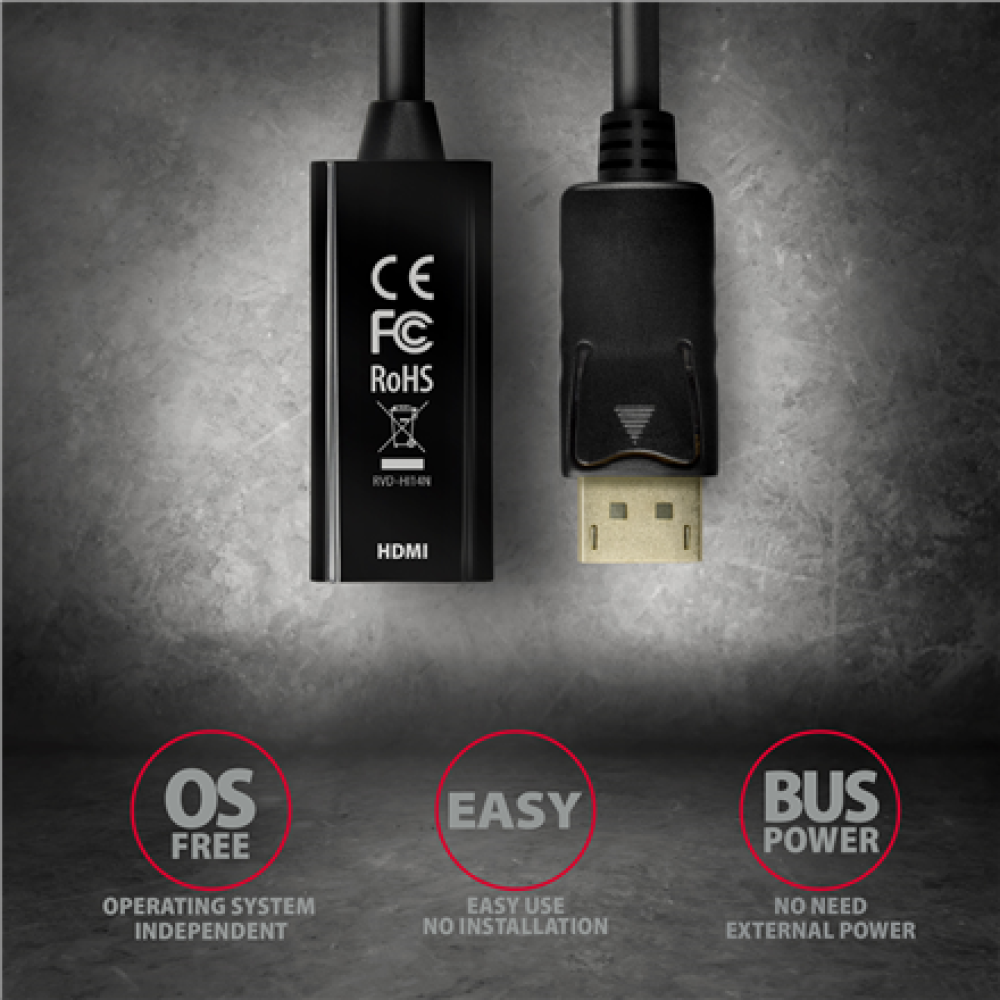 AXAGON , Active adapter , DisplayPort to HDMI , 0.15 m