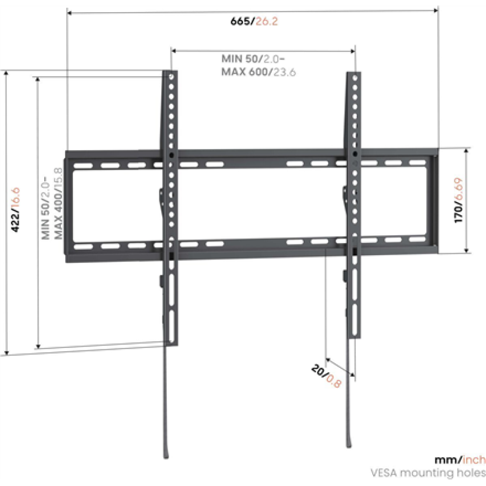 Vogels Wall mount , UP 6003 Fixed TV Wall Mount L , 40-80 , Fixed , Maximum weight (capacity) 55 kg , Black