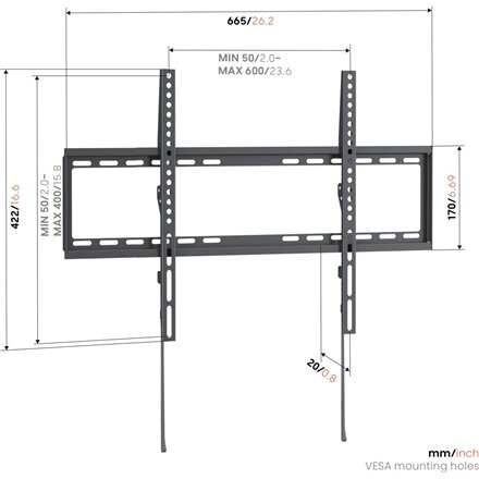 Vogels Wall mount , UP 6003 Fixed TV Wall Mount L , 40-80 , Fixed , Maximum weight (capacity) 55 kg , Black