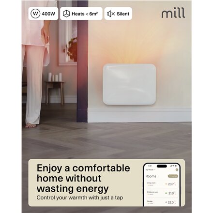 Mill Invisible Smart WiFi Heater , PA400WIFI4 , Panel Heater , 400 W , Suitable for rooms up to 4-6 m² , White , IPX4