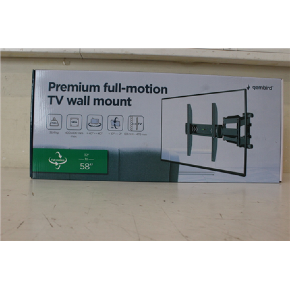 SALE OUT. Gembird WM-58ST-01 Premium full-motion TV wall mount, 32”-58” , Gembird Wall mount , WM-58ST-01 , Tilt, swivel, rotate , 32-58 , Maximum weight (capacity) 36.4 kg , DAMAGED PACKAGING , Black