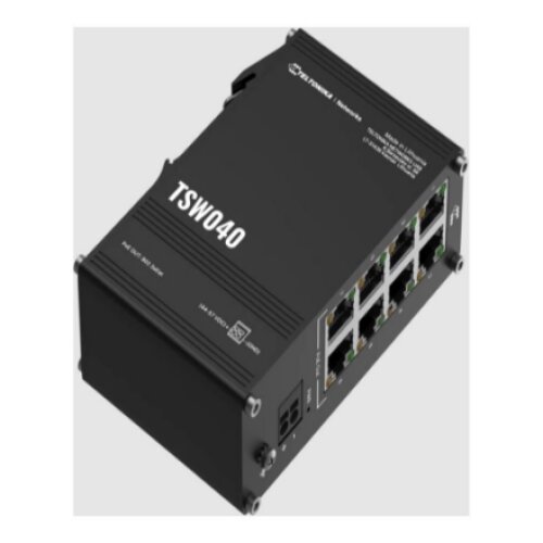 Teltonika , Industrial Switch , TSW040 , Unmanaged , DIN rail mountable , 10/100 Mbps (RJ-45) ports quantity 8 , PoE+ ports quantity 8 , Power supply type 2-pin industrial DC power socket