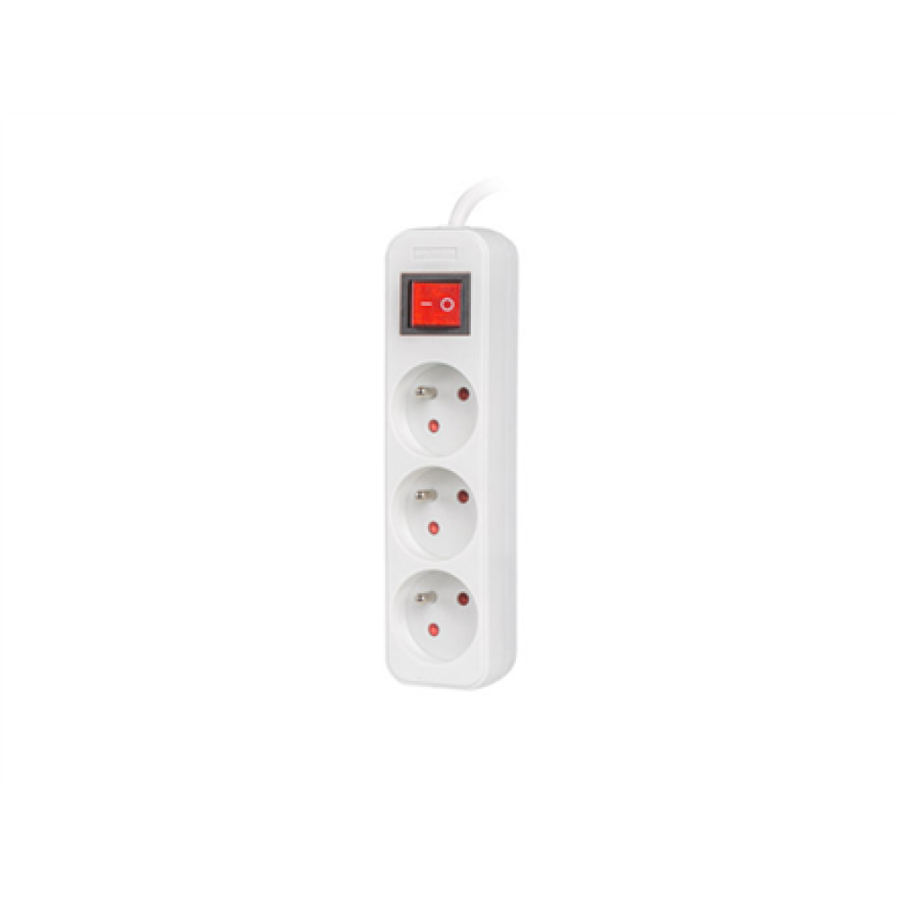 Lanberg Cable Power Strip 3M 3X French Outlets with Switch, Quality-Grade Copper , PS1-03E-0300-W