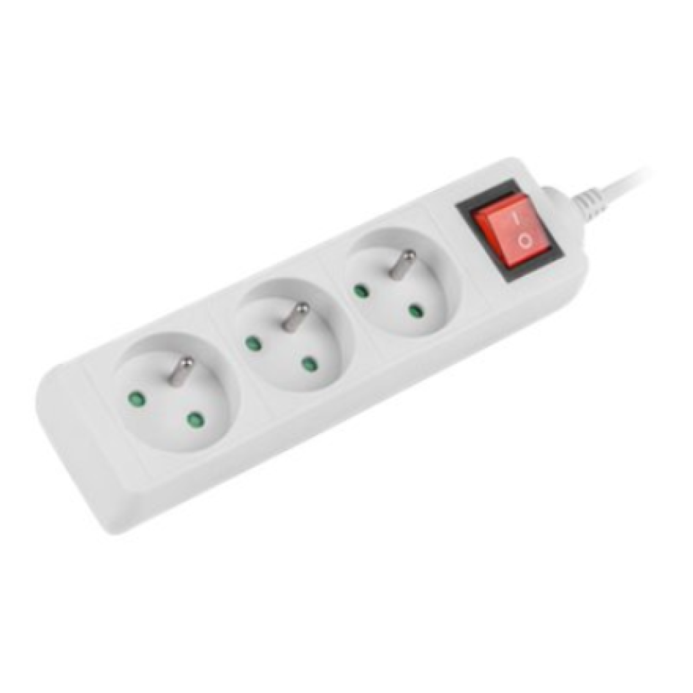 Lanberg Cable Power Strip 3M 3X French Outlets with Switch, Quality-Grade Copper , PS1-03E-0300-W