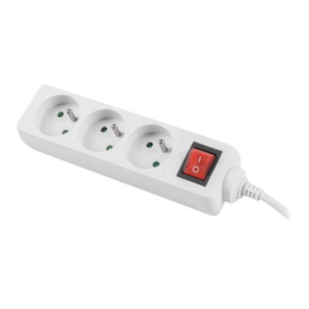 Lanberg Cable Power Strip 3M 3X French Outlets with Switch, Quality-Grade Copper , PS1-03E-0300-W