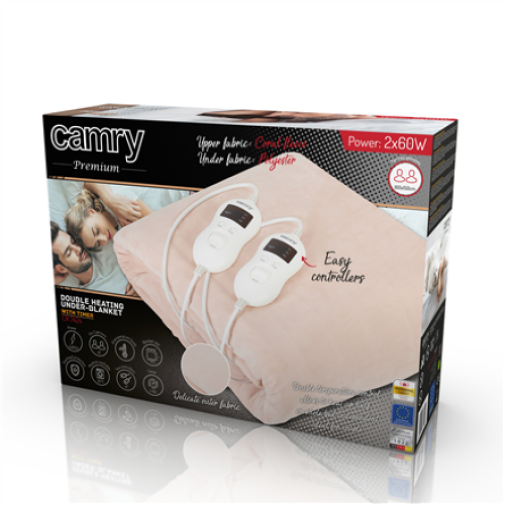 Camry Electric blanket CR 7424 Number of heating levels 8, Number of persons 2, Washable, Coral fleece, 2 x 60 W, Beige