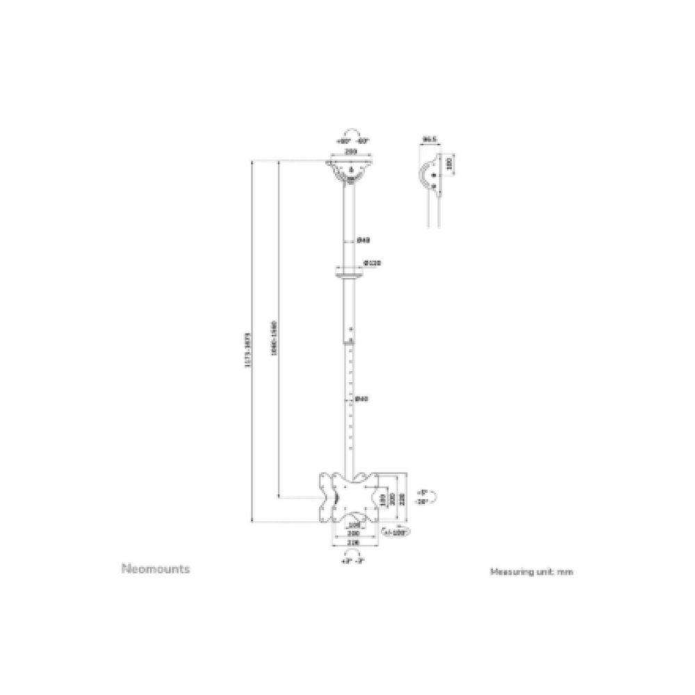 CL35-340BL22 Neomounts CL35-340BL22 Dual Monitor/TV Mount Ceiling , Adjustable Height, Rotate, Tilt, Swivel , 23-42 , Maximum weight (capacity) 45 kg , Black
