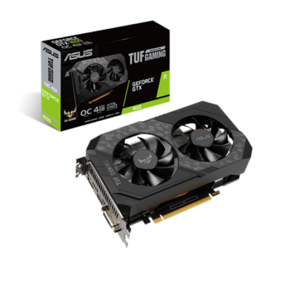 Asus TUF-GTX1650-O4GD6-GAMING NVIDIA 4 GB GeForce GTX 1650 GDDR6 PCI Express 3.0 Cooling type Active Processor frequency 1410 MHz DVI-D ports quantity 1 HDMI ports quantity 1