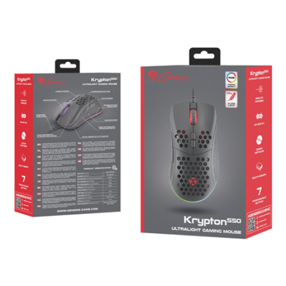 Genesis , Gaming Mouse with Software , Krypton 550 , Wired , Optical , Gaming Mouse , Black , Yes