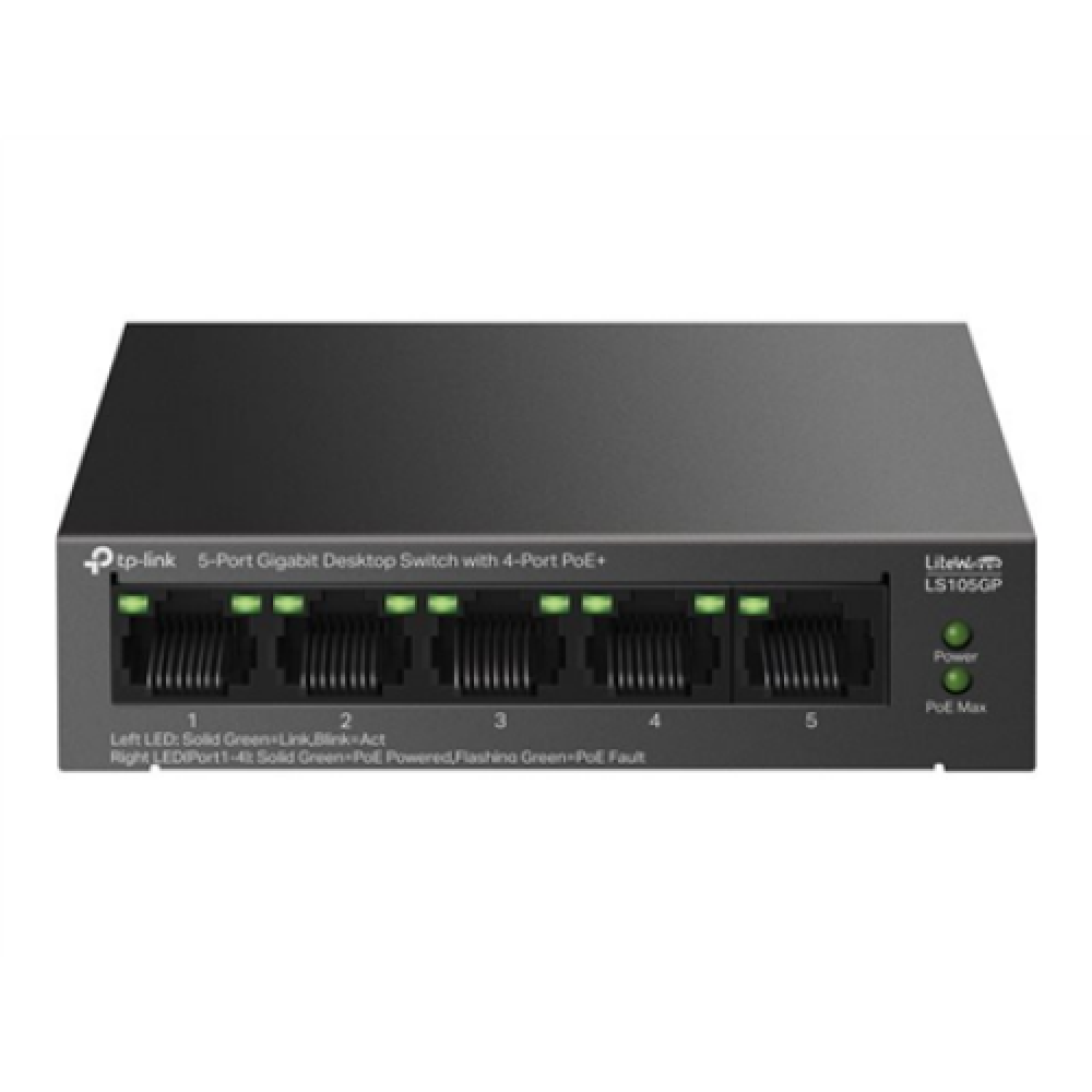 TP-LINK , 5-Port Gigabit Desktop Switch with 4-Port PoE+ , LS105GP , Unmanaged , Desktop