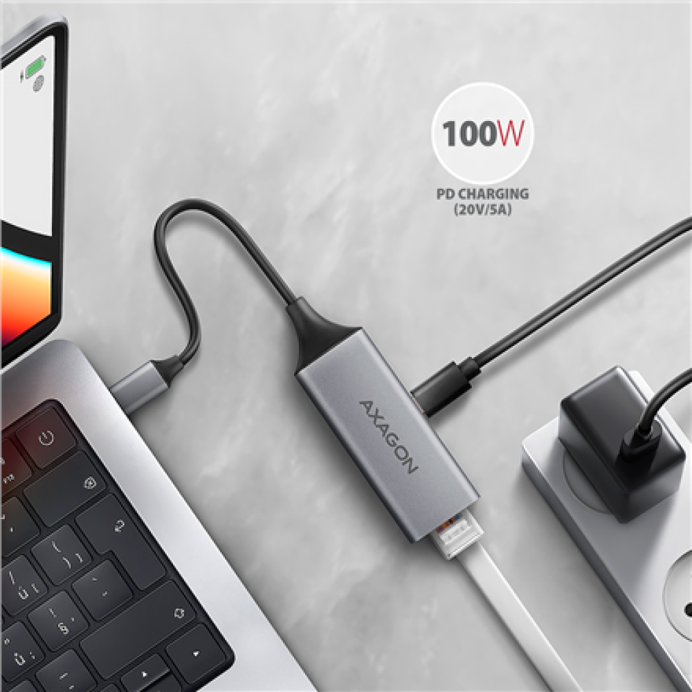 AXAGON , ADE-TXPD USB-C Gigabit Ethernet Adapter with PD 100W