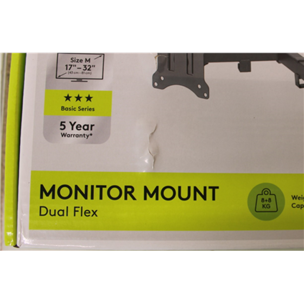 SALE OUT. Goobay Dual Monitor Mount Flex, Black , Goobay Dual Monitor Mount Flex , Swivel, Tilt, Rotation , 17-32 , Maximum weight (capacity) 8 kg , DAMAGED PACKAGING , Black