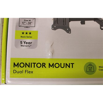 SALE OUT. Goobay Dual Monitor Mount Flex, Black , Goobay Dual Monitor Mount Flex , Swivel, Tilt, Rotation , 17-32 , Maximum weight (capacity) 8 kg , DAMAGED PACKAGING , Black