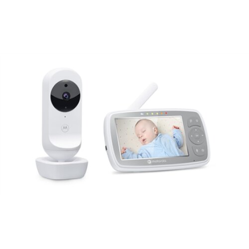Motorola , Wi-Fi Video Baby Monitor , VM44 CONNECT 4.3 , 4.3 LCD colour display with 480 x 272px resolution; 2x digital zoom; Two-way talk; Room temperature monitoring; Infrared night vision; Visual sound level indicator; High sensitivity microphone; Out-