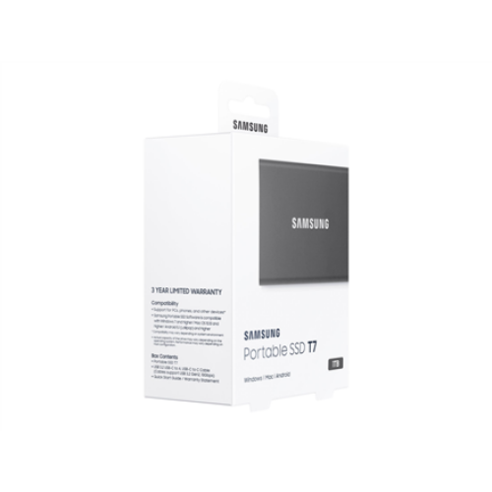 Samsung MU-PC1T0T/WW Portable SSD T7 USB 3.2 1TB Silver , Portable SSD , T7 , 1000 GB , USB 3.2 , Silver