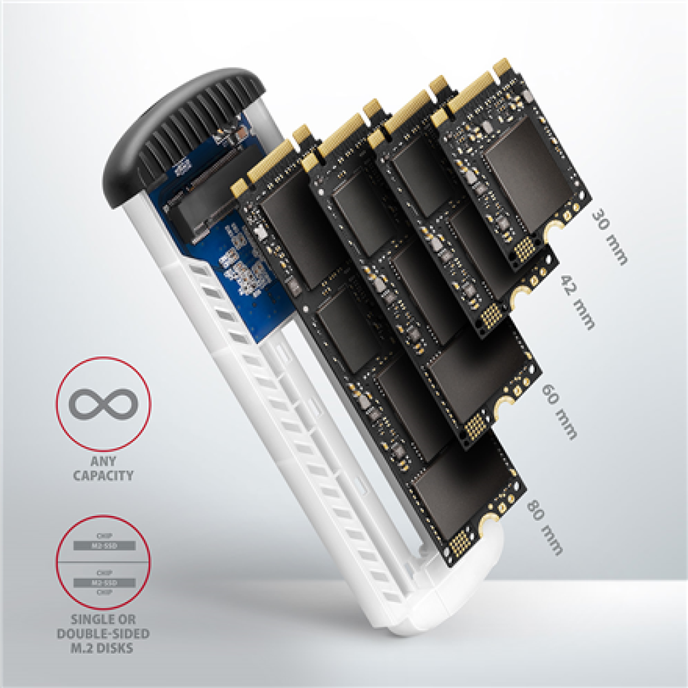 AXAGON SuperSpeed USB Micro-B - M.2 SATA SSD Ribbed Box , EEM2-SA