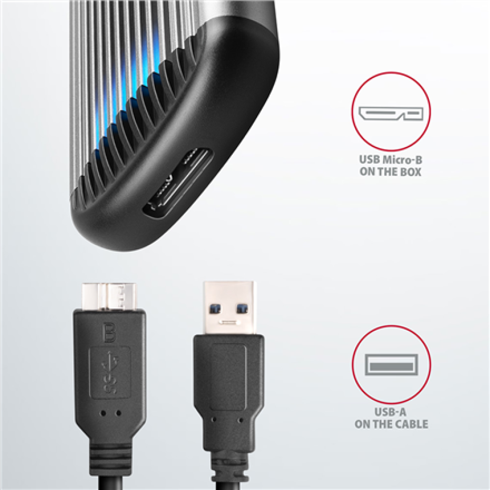 AXAGON SuperSpeed USB Micro-B - M.2 SATA SSD Ribbed Box , EEM2-SA