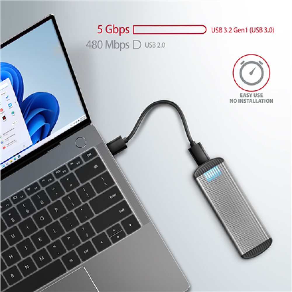 AXAGON SuperSpeed USB Micro-B - M.2 SATA SSD Ribbed Box , EEM2-SA