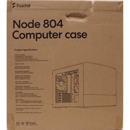 SALE OUT. Fractal Design Node 804 Black - Window , Fractal Design NODE 804 , Side window , 2 - USB 3.0Audio in/outPower button with LED (white)HDD activity LED (white) , Micro ATX , Black , DAMAGED PACKAGING