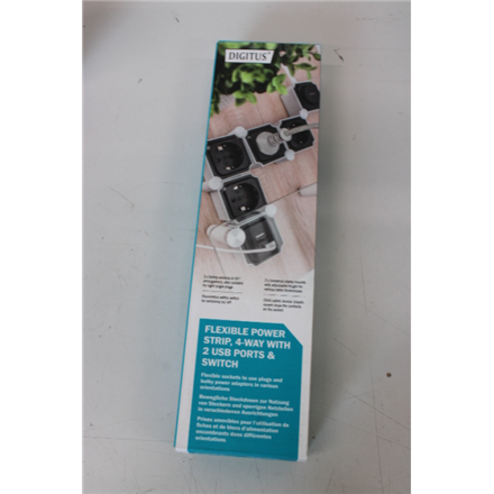 SALE OUT. DIGITUS Flexible power strip, 3680 W 250VAC 50 Hz 4x safety outlet, 16 A, 2x USB A connection, 2.4 A, DEMO , Digitus , White/Black , DEMO