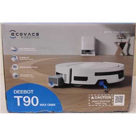 SALE OUT. Ecovacs DEEBOT T90 Max OMNI Vacuum Cleaner,Robot,Wet&Dry,30000Pa,TruEdge 3.0,ZeroTangle 4.0,OZMO Roller 3.0,White+OMNI Auto-Empty , Ecovacs Robot Vacuum Cleaner , DEEBOT T90 Max OMNI , Wet&Dry , Operating time (max) 257 min , 5200 mAh , 
