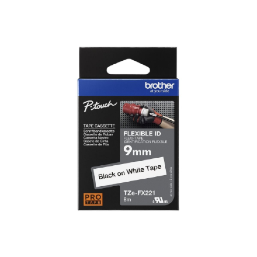 Brother , TZe-FX221 Flexible ID Laminated Tape , Black on White , TZe , 8 m , 0.9 cm