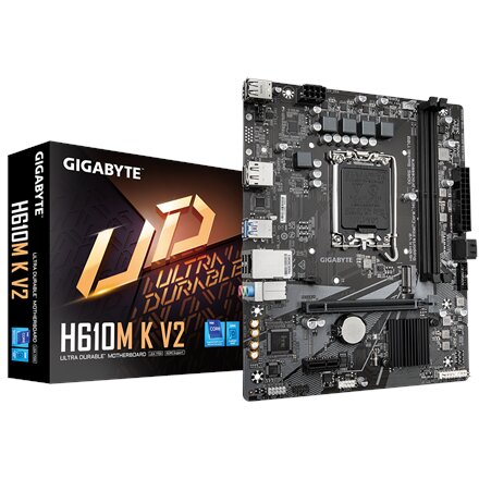 Gigabyte H610M K V2 , Processor family Intel , Processor socket LGA1700 , DDR5 , Supported hard disk drive interfaces M.2, SATA , Number of SATA connectors 2
