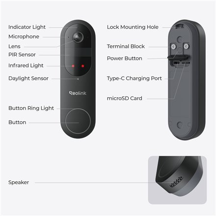 Reolink DB2K03B Smart 2K+ Wi-Fi Video Doorbell with Chime , Reolink