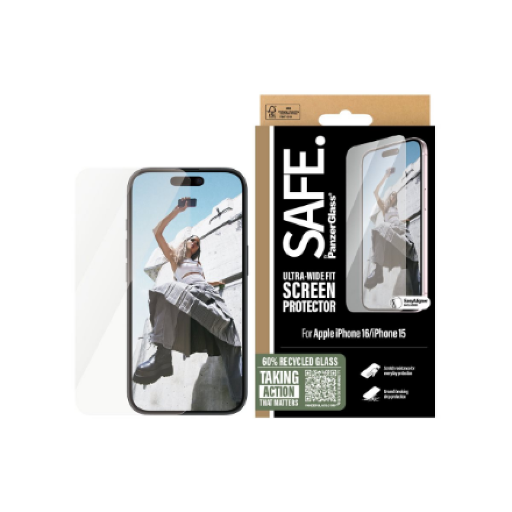 PanzerGlass Screen protector , Apple , iPhone 16 , Glass , Transparent , Ultra-Wide Fit