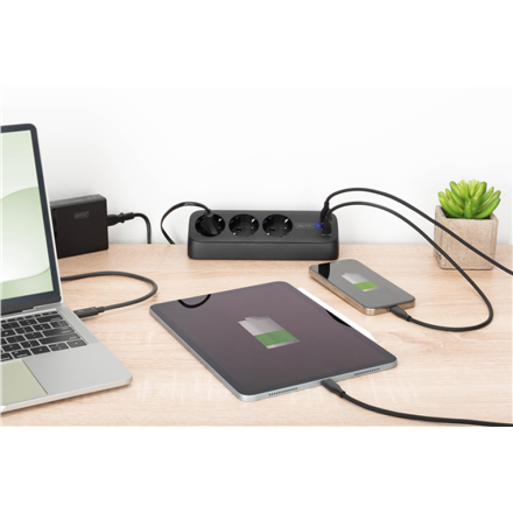 Digitus 3-way office socket strip with 2x USB-A and 1x USB-C connections , DA-70625