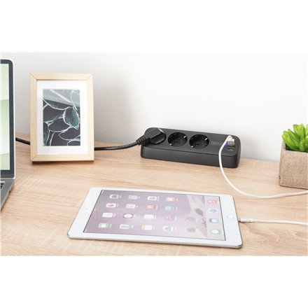 Digitus 3-way office socket strip with 2x USB-A and 1x USB-C connections , DA-70625