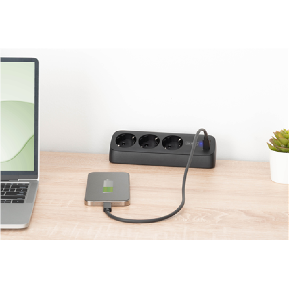 Digitus 3-way office socket strip with 2x USB-A and 1x USB-C connections , DA-70625