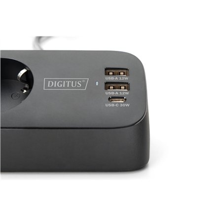 Digitus 3-way office socket strip with 2x USB-A and 1x USB-C connections , DA-70625
